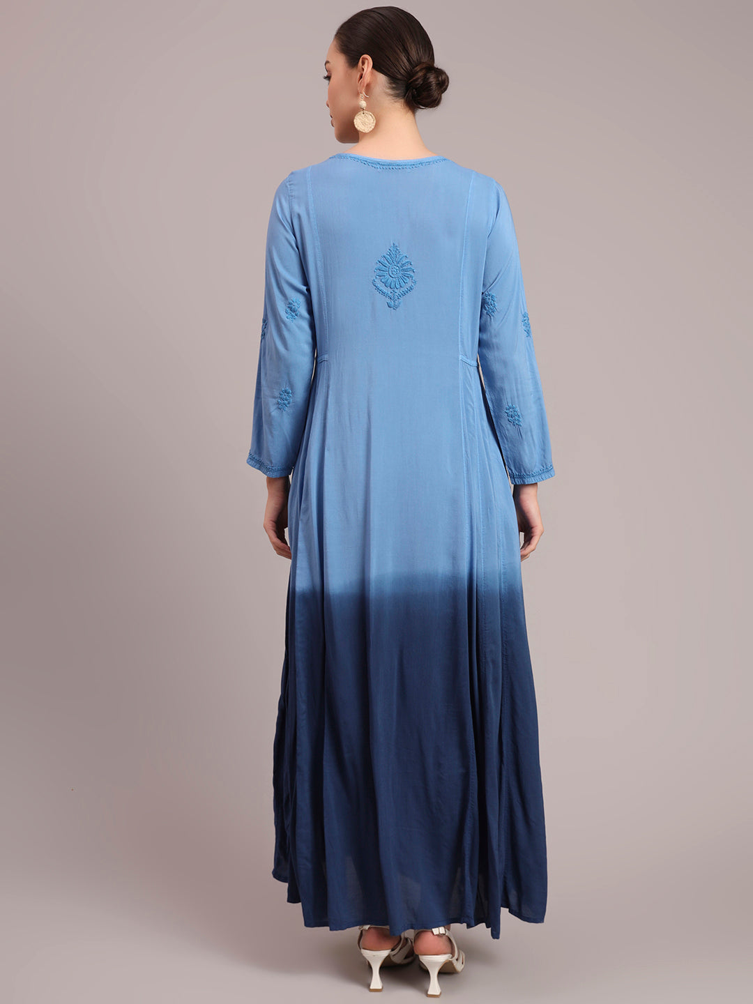 Hand Embroidered Chikankari Modal Ombre Jalabiya-AL4018 Blue