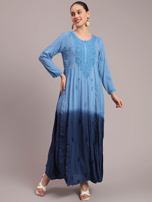 Hand Embroidered Chikankari Modal Ombre Jalabiya-AL4018