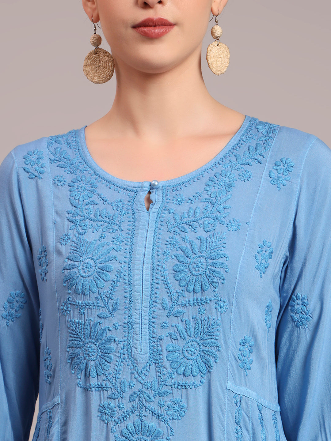 Hand Embroidered Chikankari Modal Ombre Jalabiya-AL4018 Blue