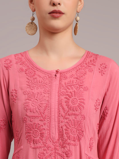Hand Embroidered Chikankari Modal Ombre Jalabiya-AL4018