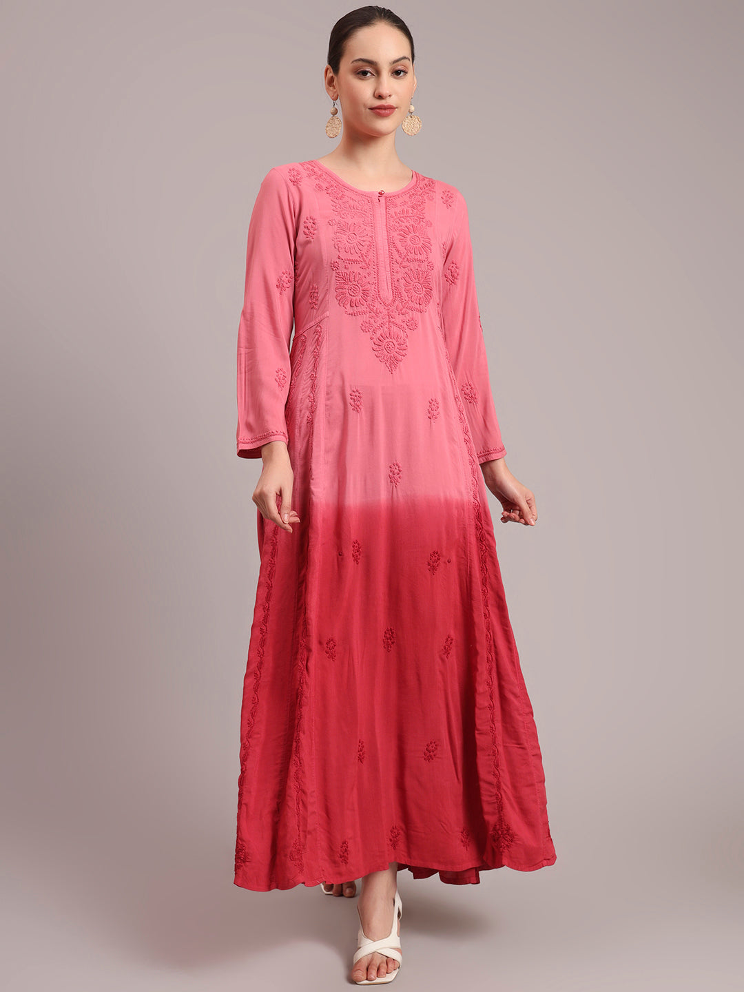 Hand Embroidered Chikankari Modal Ombre Jalabiya-AL4018
