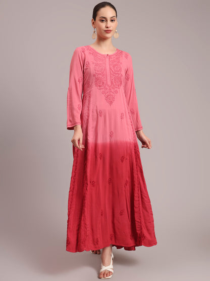 Hand Embroidered Chikankari Modal Ombre Jalabiya-AL4018