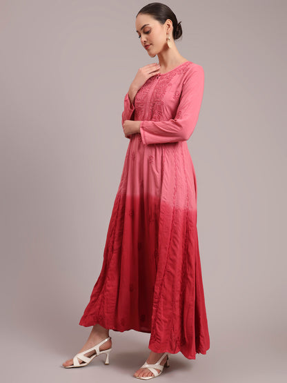 Hand Embroidered Chikankari Modal Ombre Jalabiya-AL4018