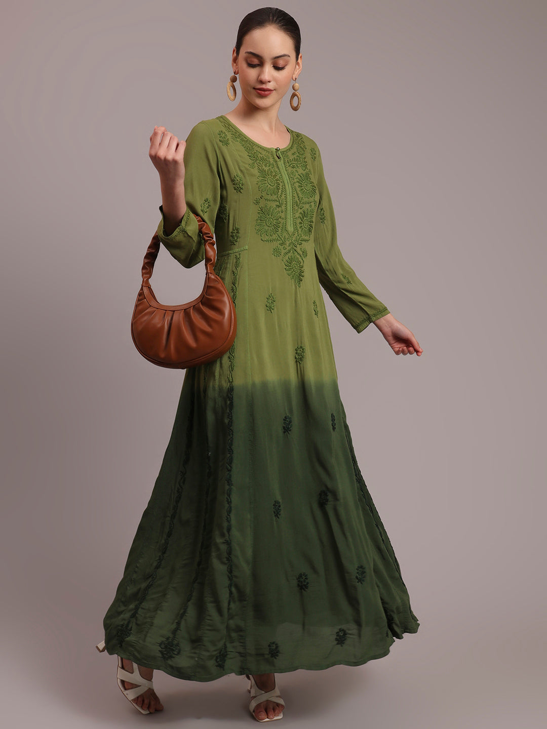 Hand Embroidered Chikankari Modal Ombre Jalabiya-AL4018