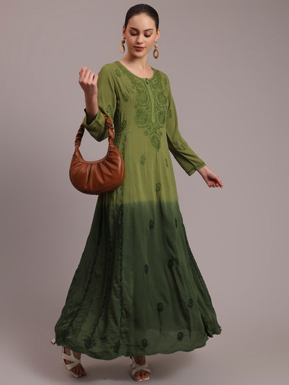 Hand Embroidered Chikankari Modal Ombre Jalabiya-AL4018