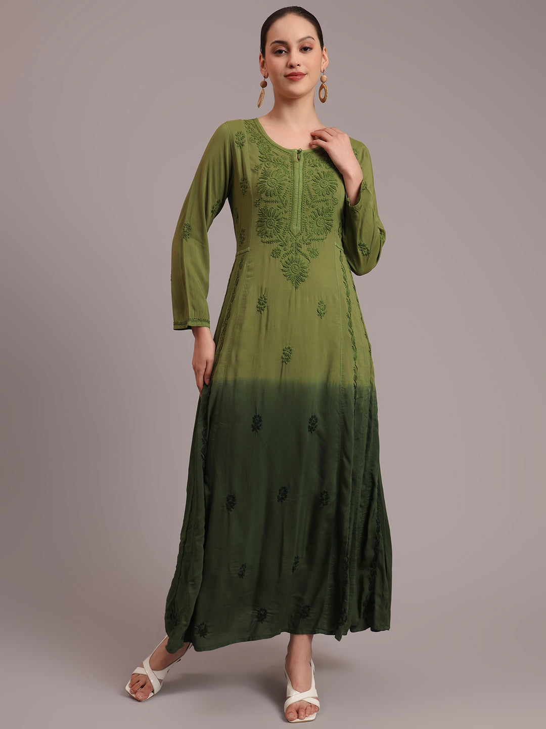 Hand Embroidered Chikankari Modal Ombre Jalabiya-AL4018