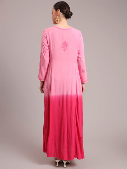 Hand Embroidered Chikankari Modal Ombre Jalabiya-AL4018