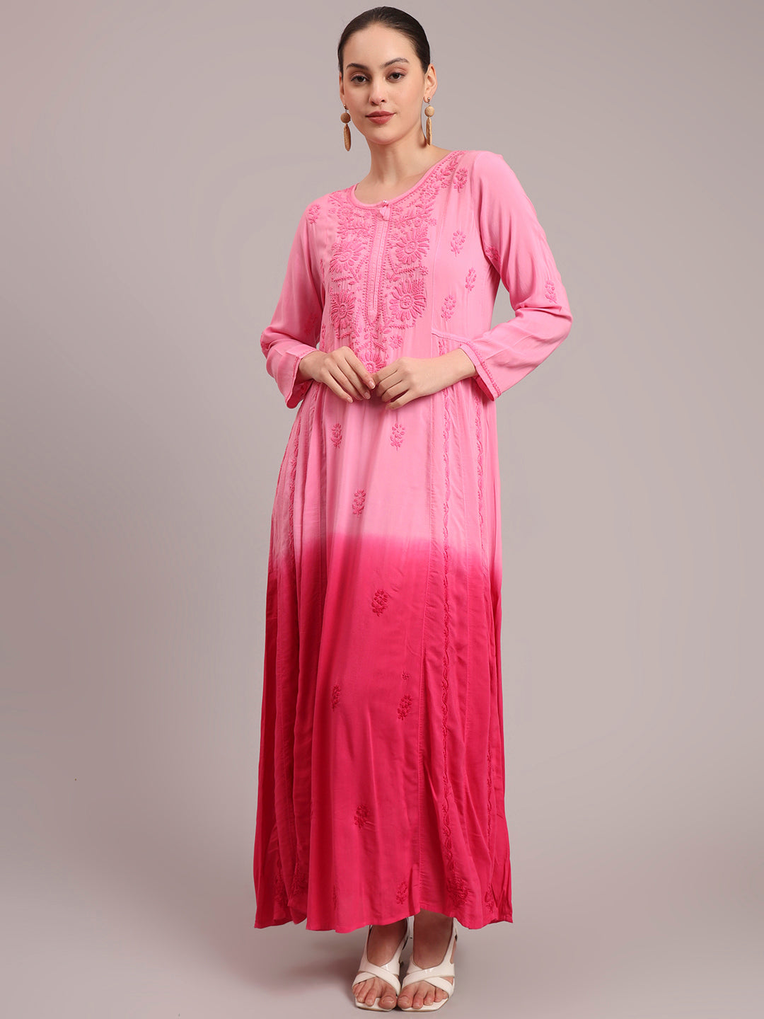 Hand Embroidered Chikankari Modal Ombre Jalabiya-AL4018
