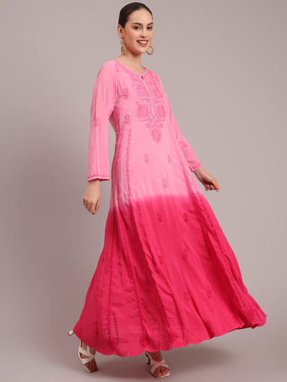 Hand Embroidered Chikankari Modal Ombre Jalabiya-AL4018
