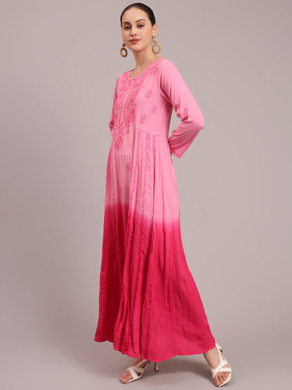 Hand Embroidered Chikankari Modal Ombre Jalabiya-AL4018