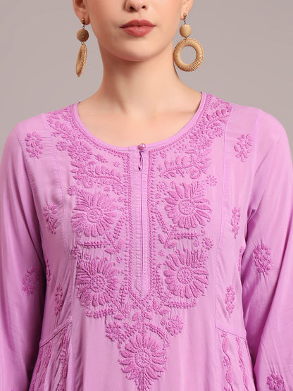 Hand Embroidered Chikankari Modal Ombre Jalabiya-AL4018