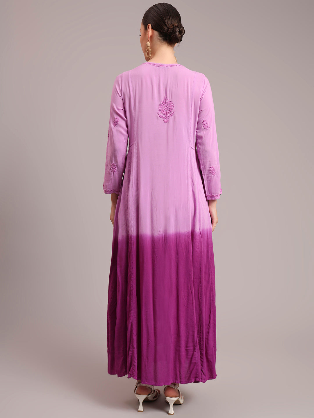 Hand Embroidered Chikankari Modal Ombre Jalabiya-AL4018 Purple