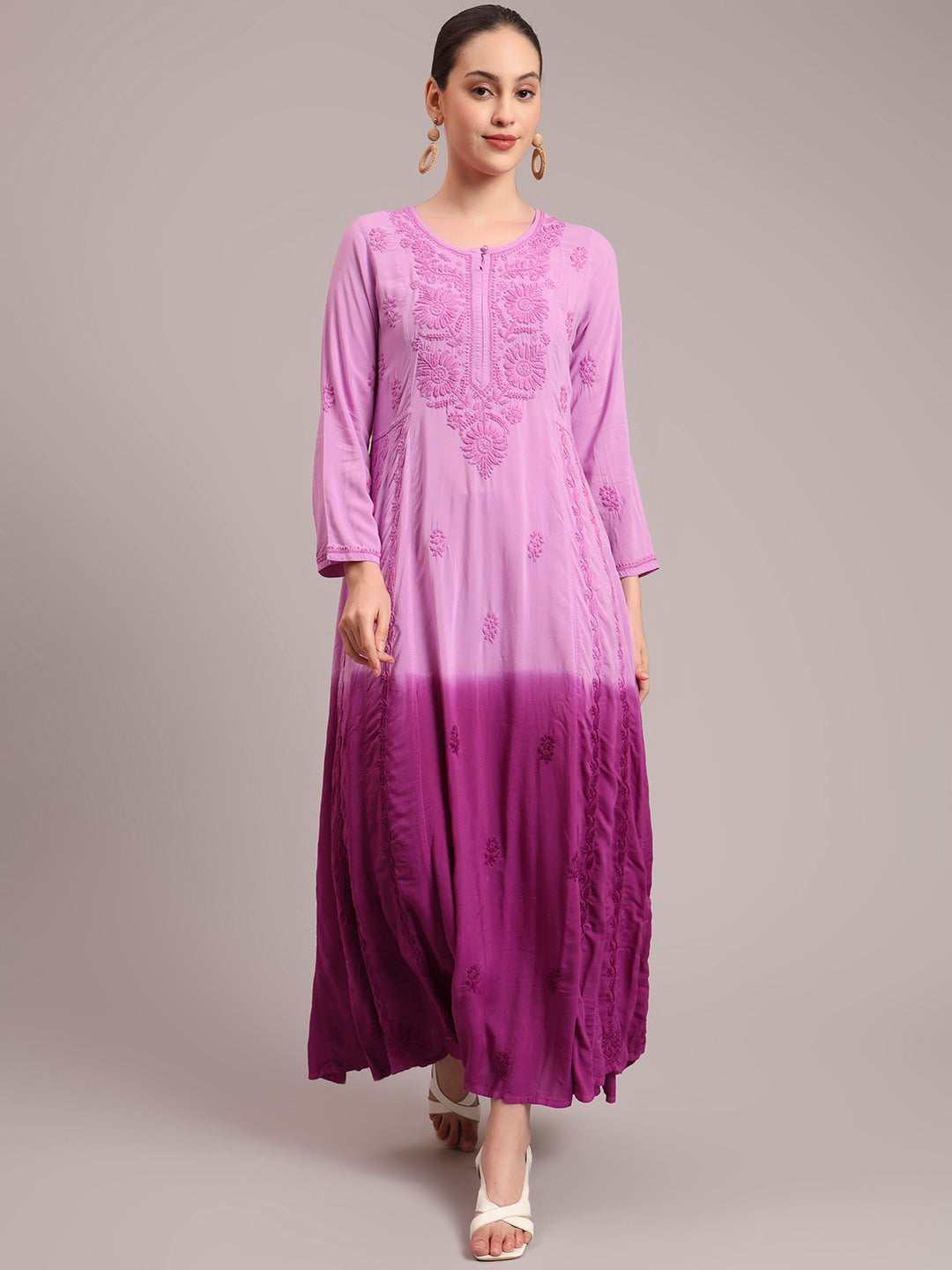 Hand Embroidered Chikankari Modal Ombre Jalabiya-AL4018