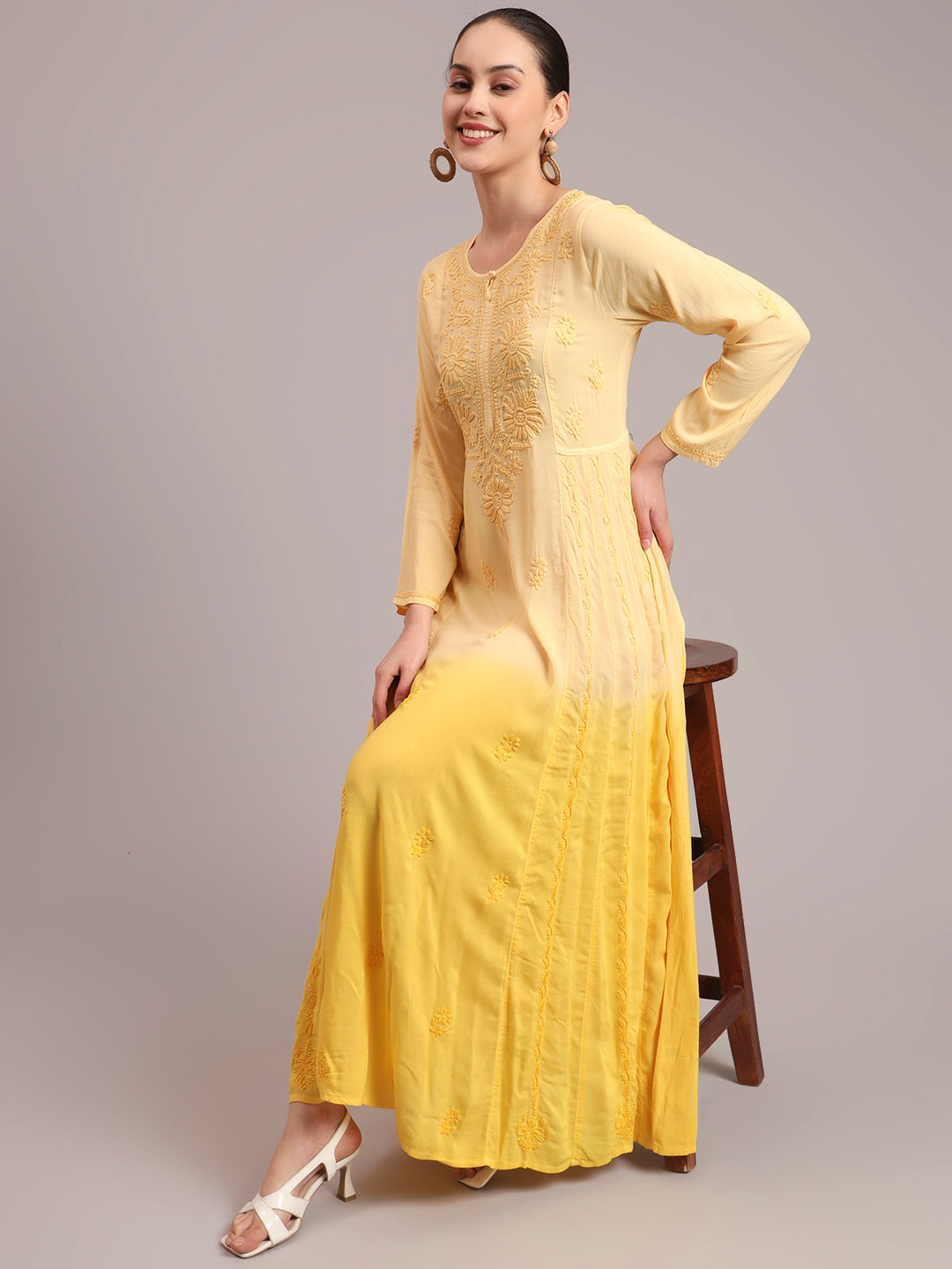 Hand Embroidered Chikankari Modal Ombre Jalabiya-AL4018
