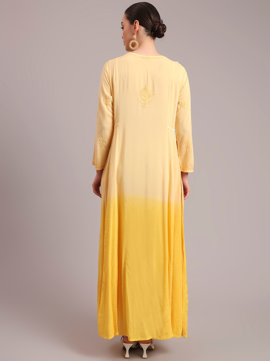 Hand Embroidered Chikankari Modal Ombre Jalabiya-AL4018 Yellow