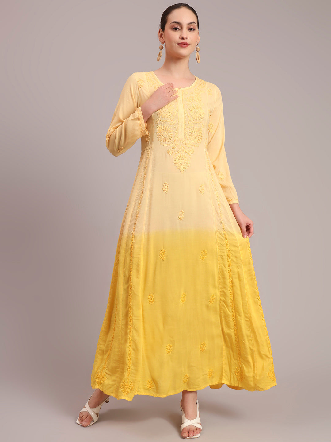 Hand Embroidered Chikankari Modal Ombre Jalabiya-AL4018
