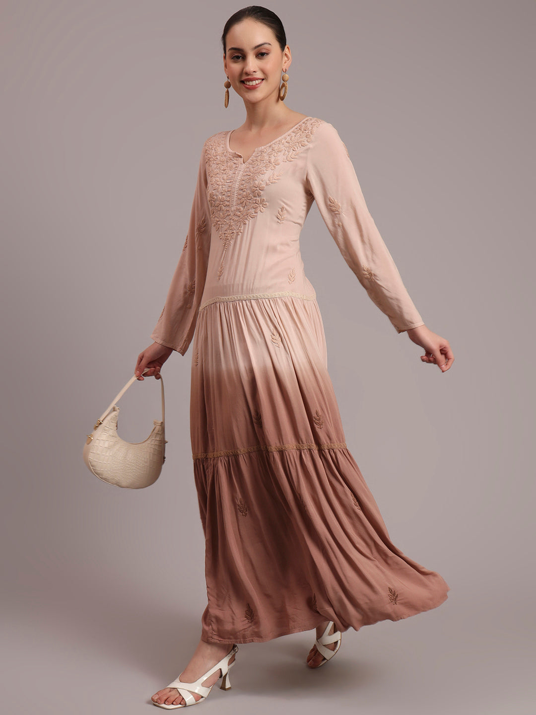 Hand Embroidered Chikankari Modal Ombre Jalabiya-AL4047