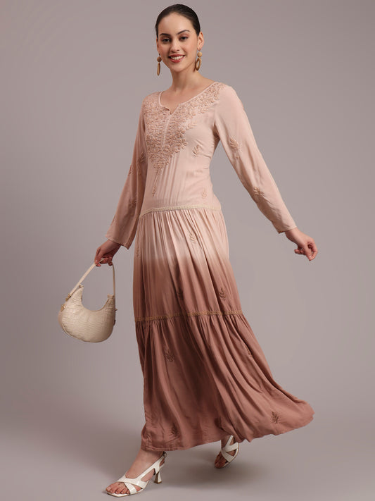 Hand Embroidered Chikankari Modal Ombre Jalabiya-AL4047