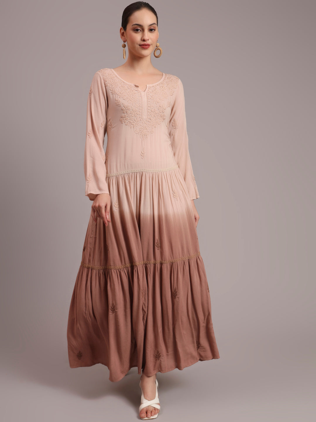 Hand Embroidered Chikankari Modal Ombre Jalabiya-AL4047
