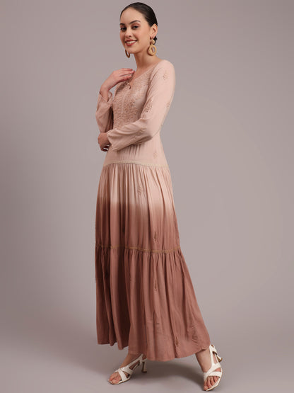 Hand Embroidered Chikankari Modal Ombre Jalabiya-AL4047