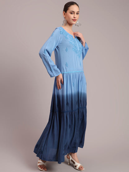 Hand Embroidered Chikankari Modal Ombre Jalabiya-AL4047