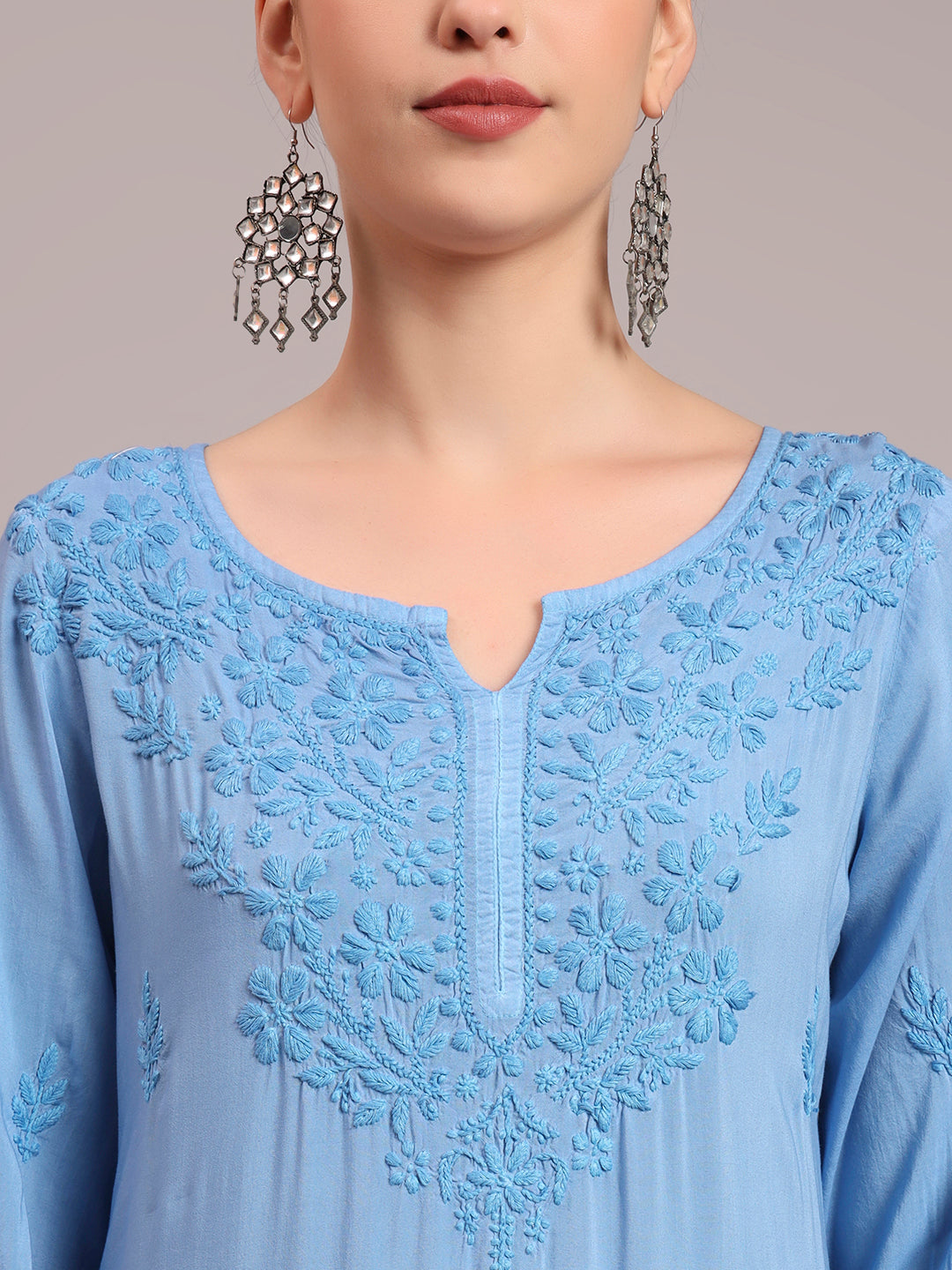 Hand Embroidered Chikankari Modal Ombre Jalabiya-AL4047 Blue