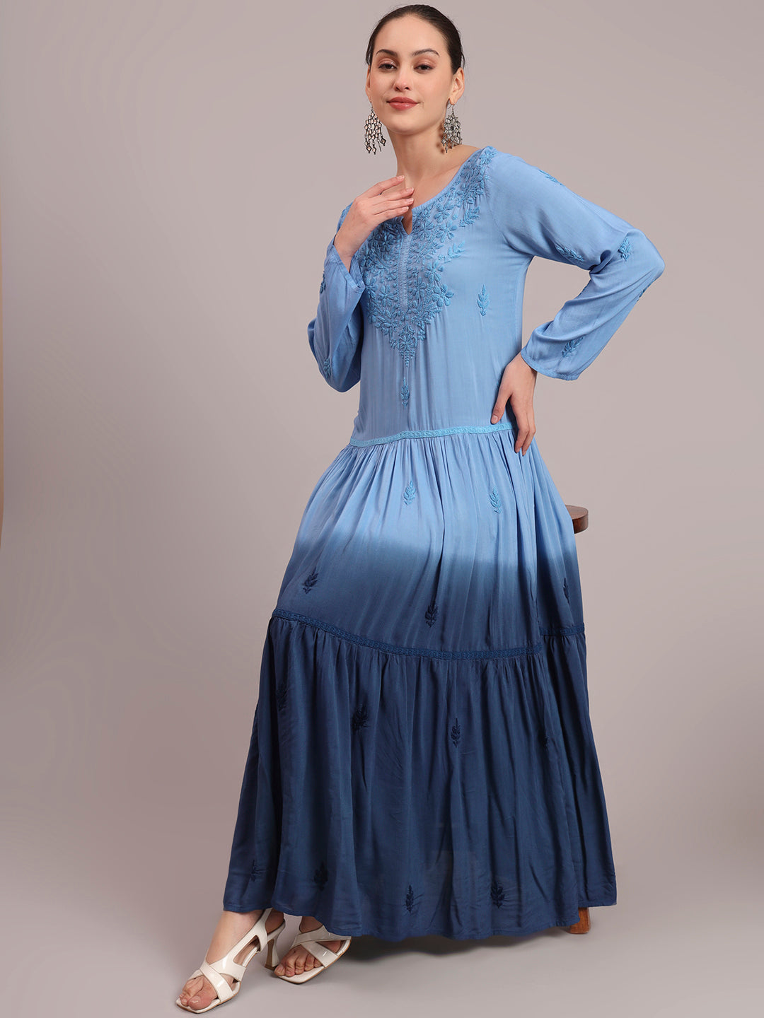 Hand Embroidered Chikankari Modal Ombre Jalabiya-AL4047