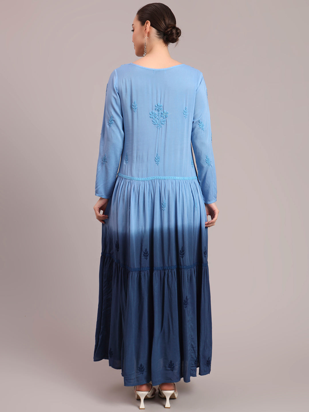 Hand Embroidered Chikankari Modal Ombre Jalabiya-AL4047 Blue