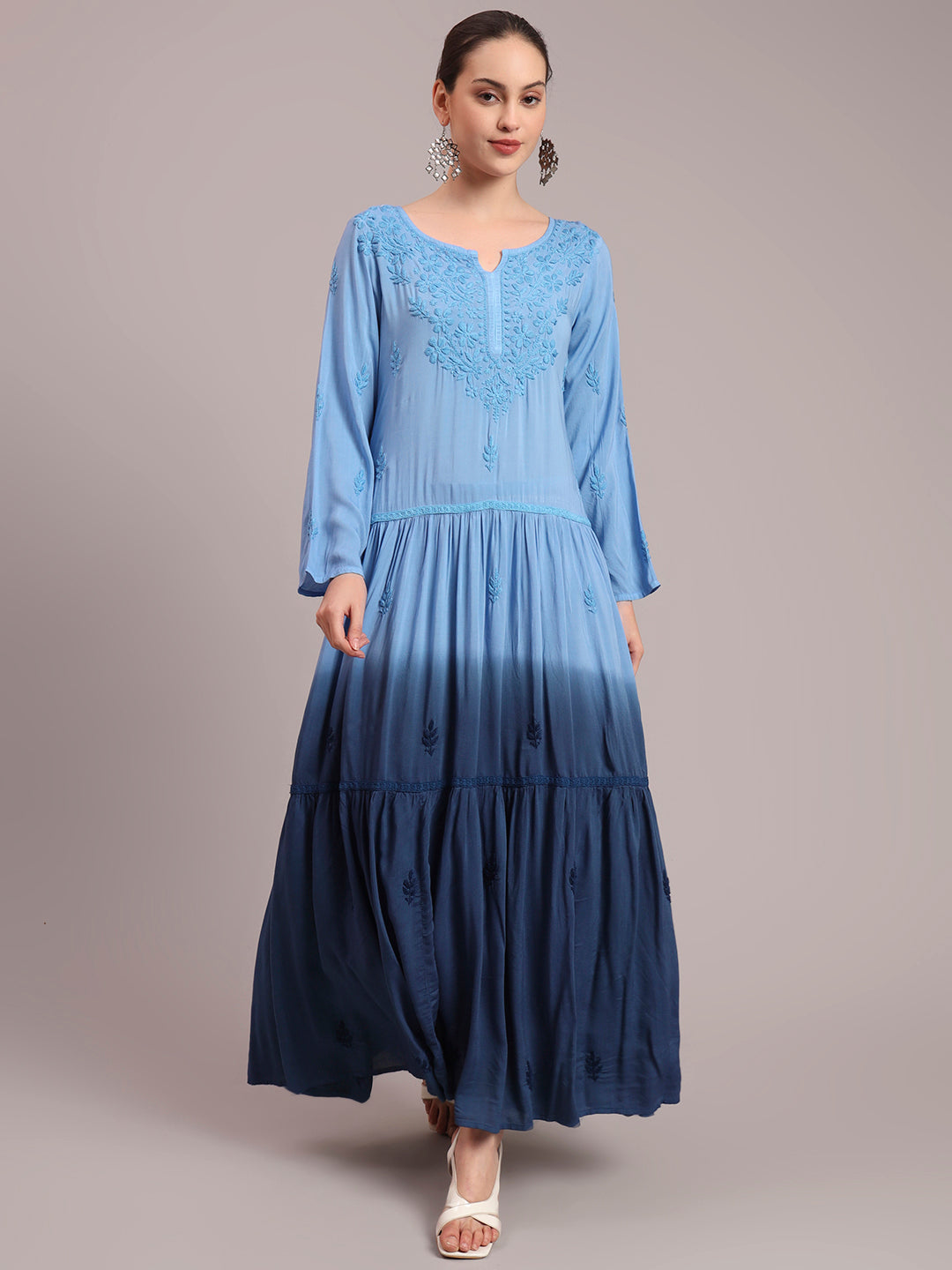 Hand Embroidered Chikankari Modal Ombre Jalabiya-AL4047