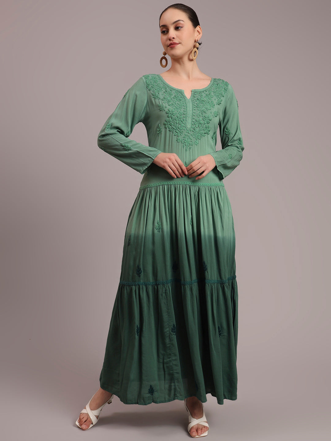 Hand Embroidered Chikankari Modal Ombre Jalabiya-AL4047