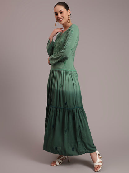 Hand Embroidered Chikankari Modal Ombre Jalabiya-AL4047