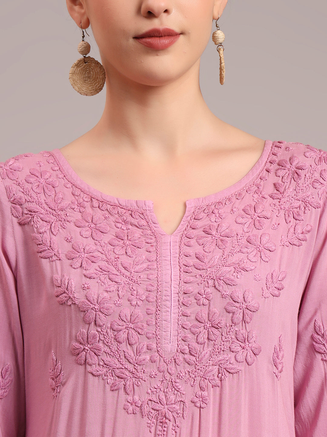 Hand Embroidered Chikankari Modal Ombre Jalabiya-AL4047 Onionpink
