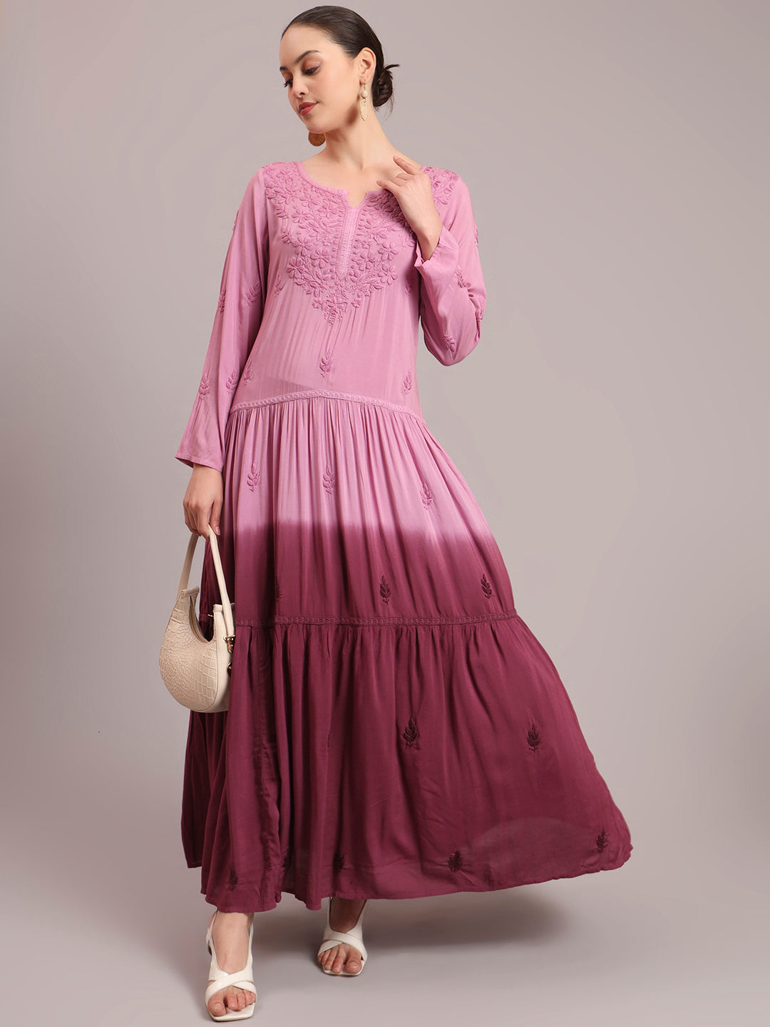 Hand Embroidered Chikankari Modal Ombre Jalabiya-AL4047
