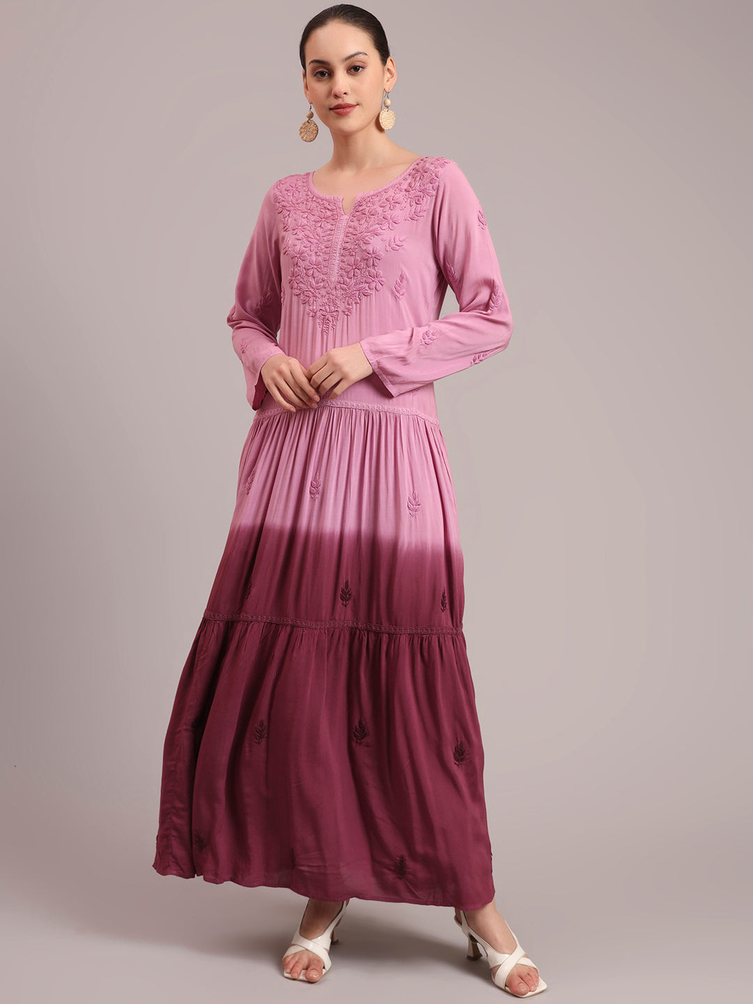 Hand Embroidered Chikankari Modal Ombre Jalabiya-AL4047