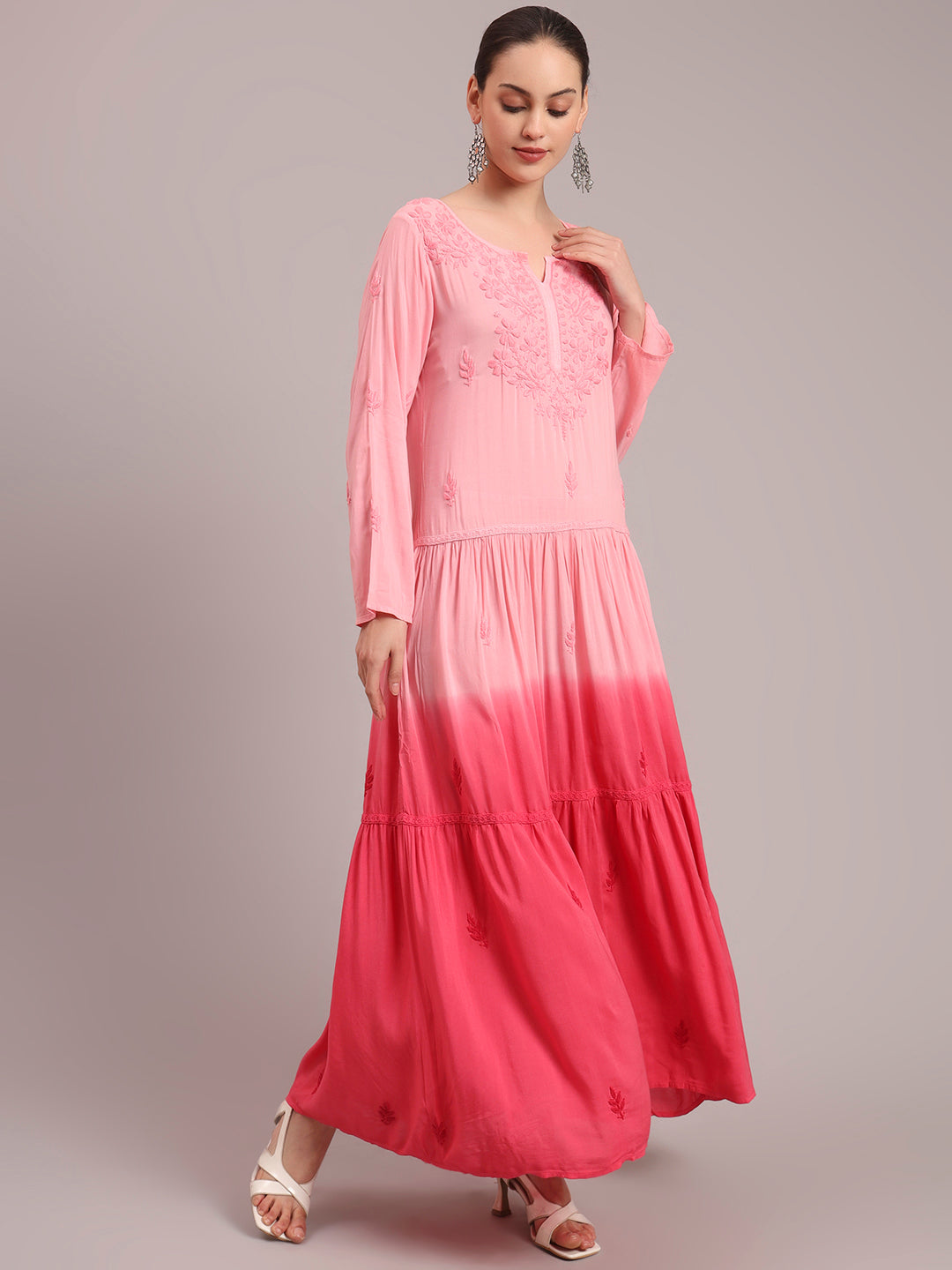 Hand Embroidered Chikankari Modal Ombre Jalabiya-AL4047
