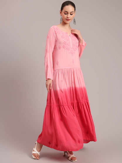 Hand Embroidered Chikankari Modal Ombre Jalabiya-AL4047