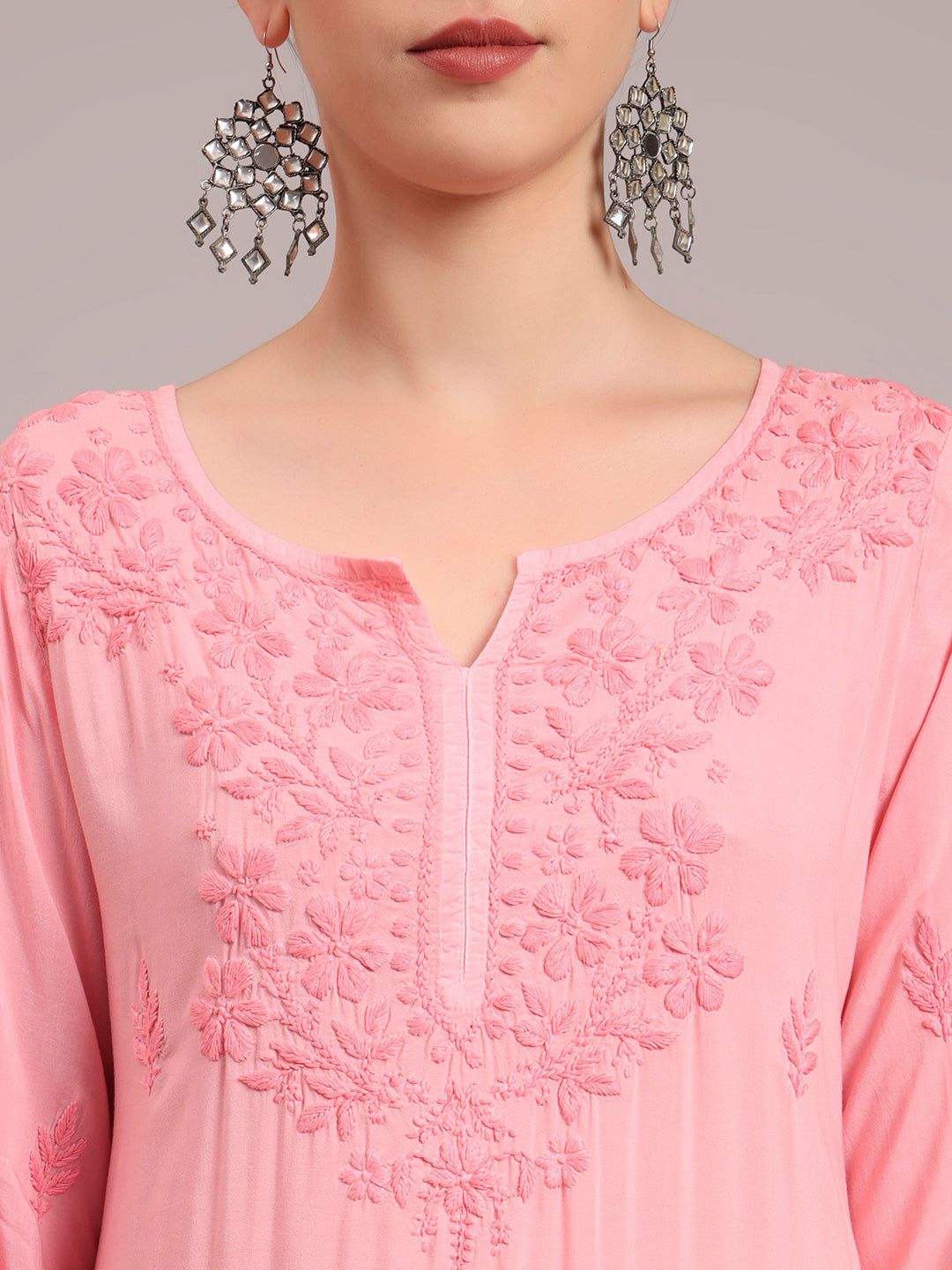 Hand Embroidered Chikankari Modal Ombre Jalabiya-AL4047 Peach