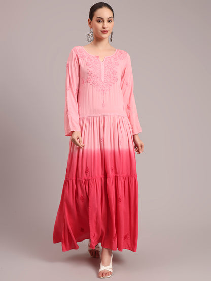 Hand Embroidered Chikankari Modal Ombre Jalabiya-AL4047