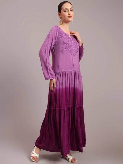 Hand Embroidered Chikankari Modal Ombre Jalabiya-AL4047