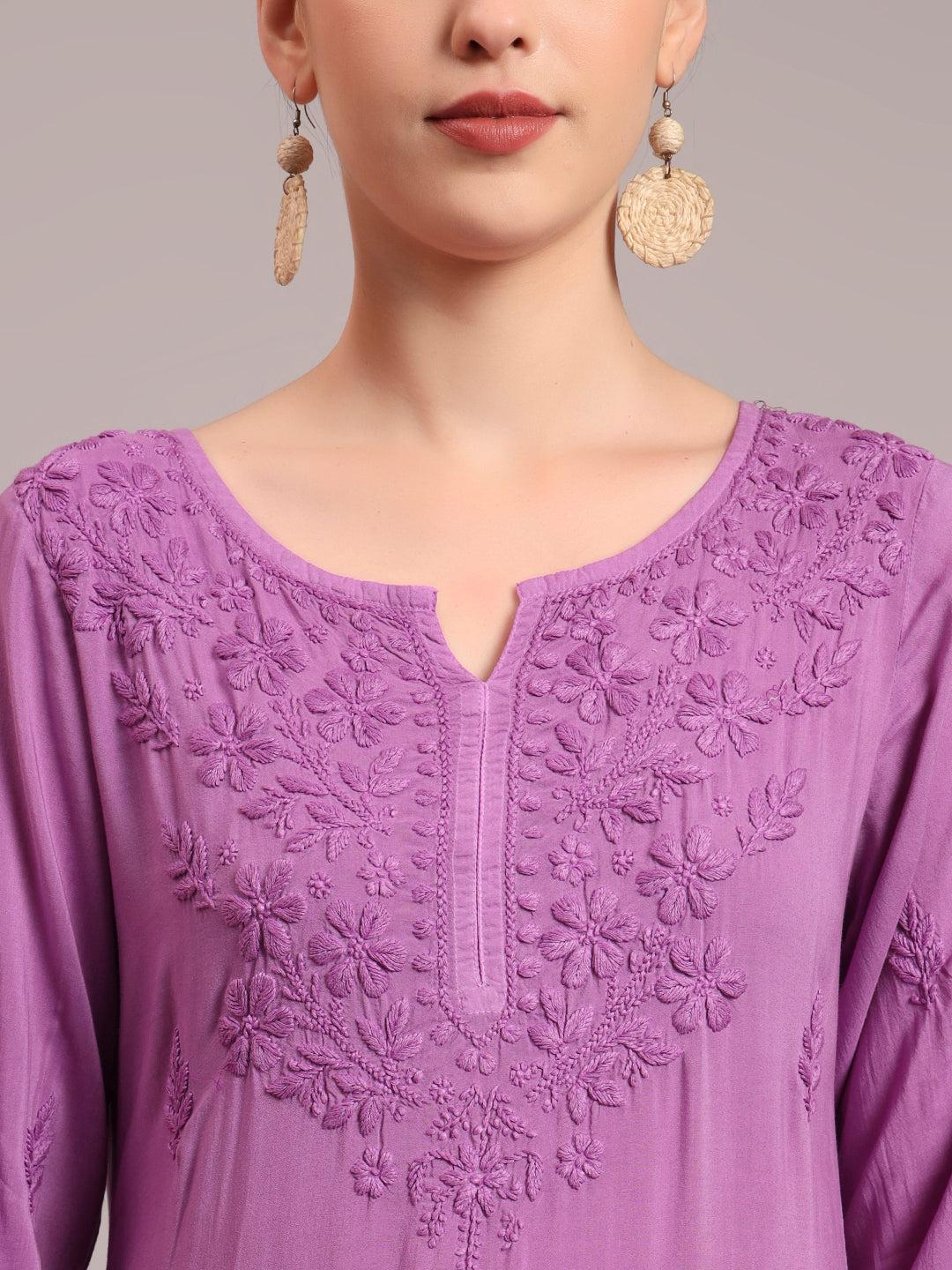 Hand Embroidered Chikankari Modal Ombre Jalabiya-AL4047 Purple