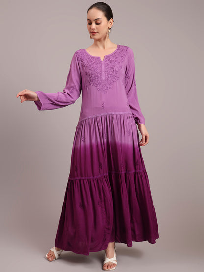 Hand Embroidered Chikankari Modal Ombre Jalabiya-AL4047