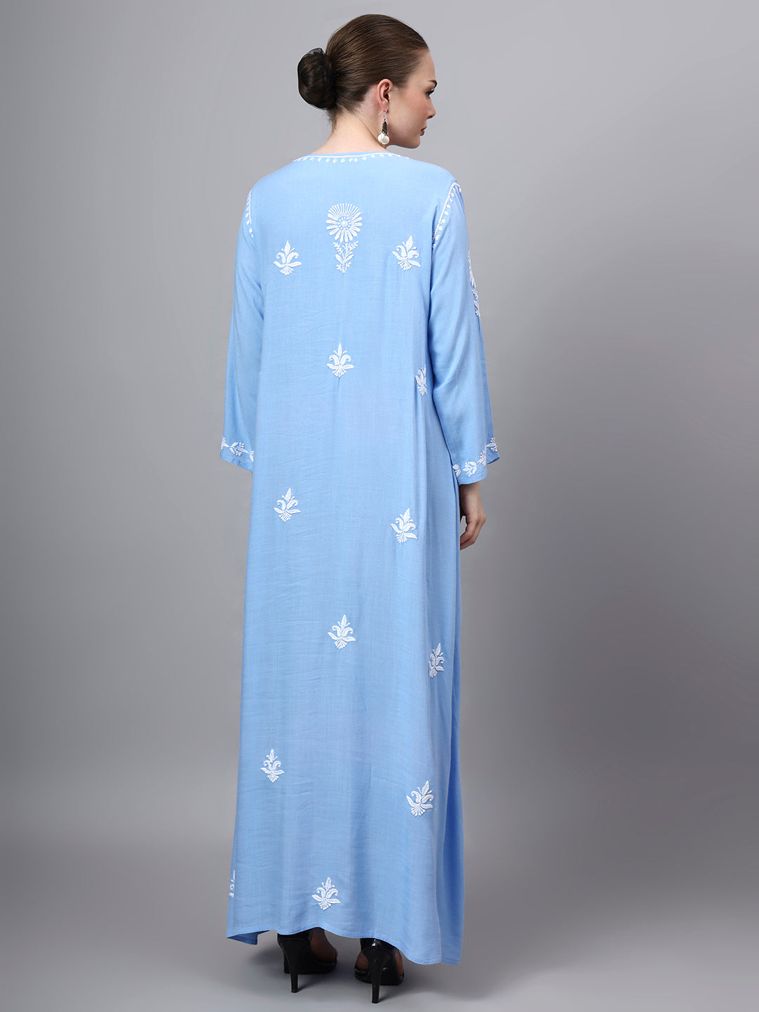 Hand Embroidered Chikankari Rayon Jalabiya-AL4121 Denimblue