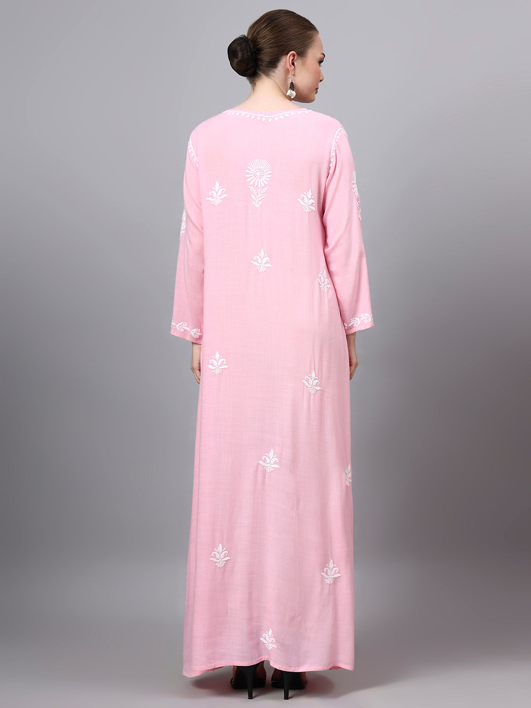Hand Embroidered Chikankari Rayon Jalabiya-AL4121 Babypink