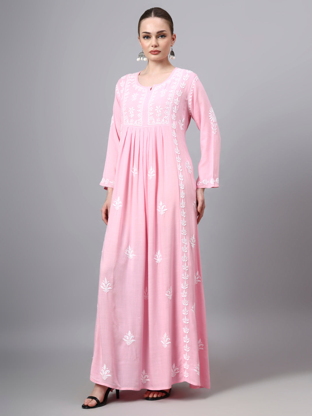 Hand Embroidered Chikankari Rayon Jalabiya-AL4121 Babypink