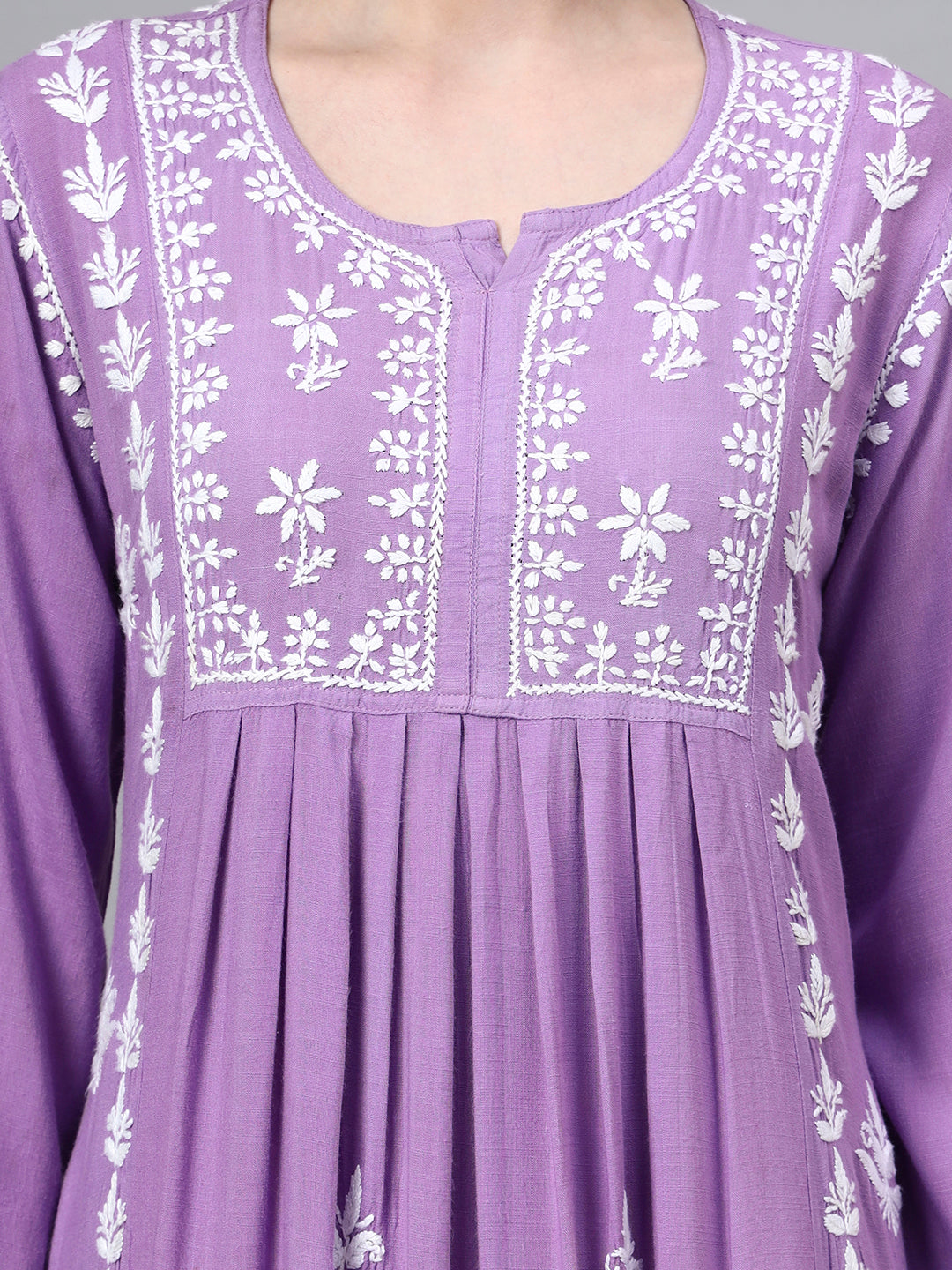 Hand Embroidered Chikankari Rayon Jalabiya-AL4121 Mauve