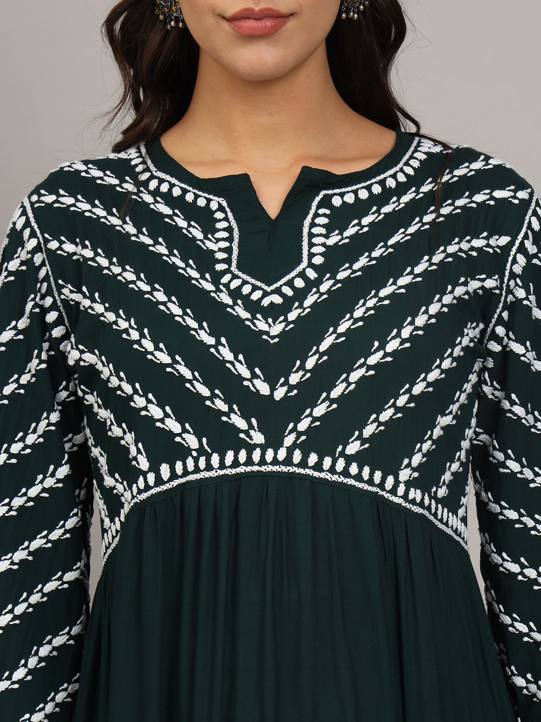 Hand Embroidered Chikankari Modal Jalabiya-AL4015 Darkgreen