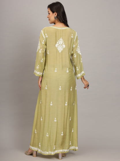 Hand Embroidered Chikankari Muslin Jalabiya-AL4017