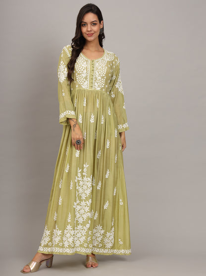 Hand Embroidered Chikankari Muslin Jalabiya-AL4017