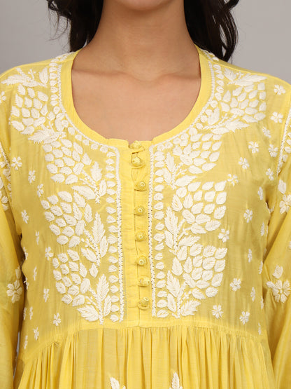 Hand Embroidered Chikankari Muslin Jalabiya-AL4017