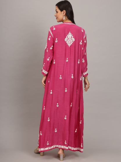 Hand Embroidered Chikankari Muslin Jalabiya-AL4017